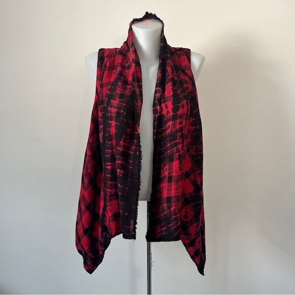 Anthropologie Elevenses Roxanne Vest Flannel Red Black Buffalo Plaid Check Sz S - Picture 2 of 16